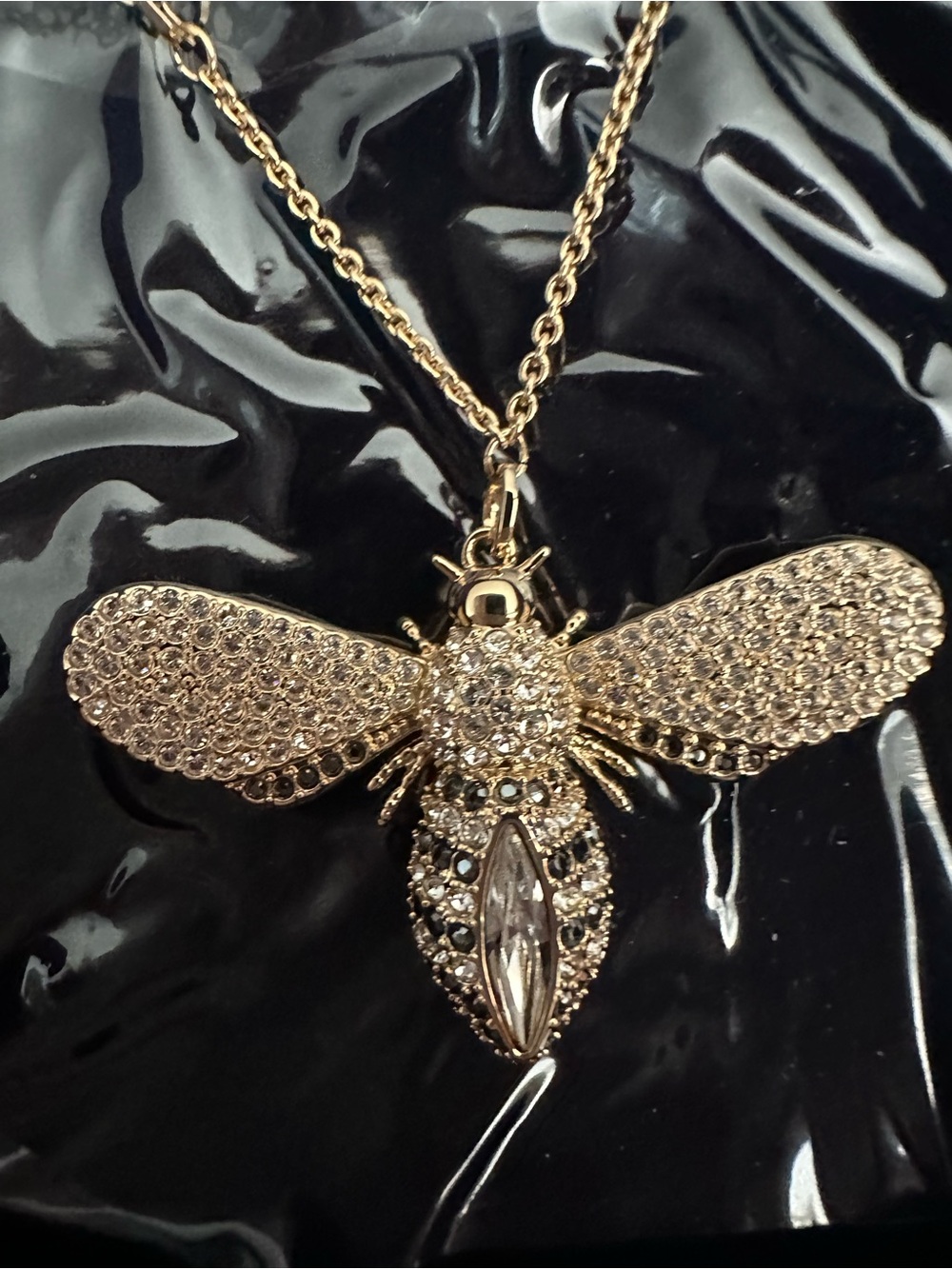 Swarovski Gold Bee Pendant Necklace with Pavé Crystal Wings -NIB - style 5394212